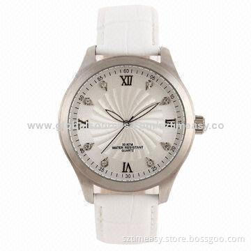 OEM Classic Stainless Steel Watch with Leather Band, OEM Orders Welcomed